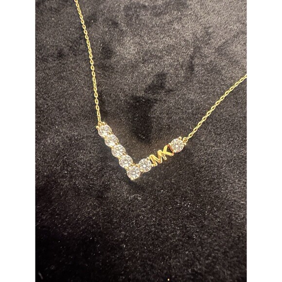MICHAEL KORS GOLD-TONE CRYSTAL MK NECKLACE 14 -16 inches Never Worn - NWOT - $80 - Picture 2 of 5